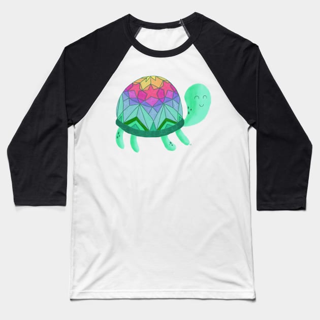 Cute Rainbow Shell Turtle Baseball T-Shirt by RuthMCreative